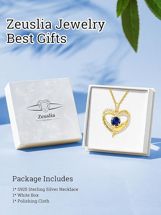 Birthstone Cat Necklaces,925 Sterling Silver Cat Necklace Heart Pendant for Women,Dainty Animal Jewelry for Her,Wedding Anniversary Birthday Gifts for Women Mom Grandma