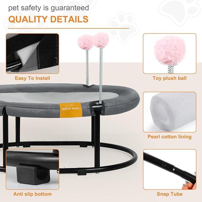 Cat Bed Elevated Cat Hammock for Indoor Outdoor Large Cats, Cat Dog Raised Pet Bed Stable & Breathable Easy Assembly, Small Outdoor Cat Bed for Sleeping Kittens Dog Oval Cat Hammock with Toy Ball,Grey