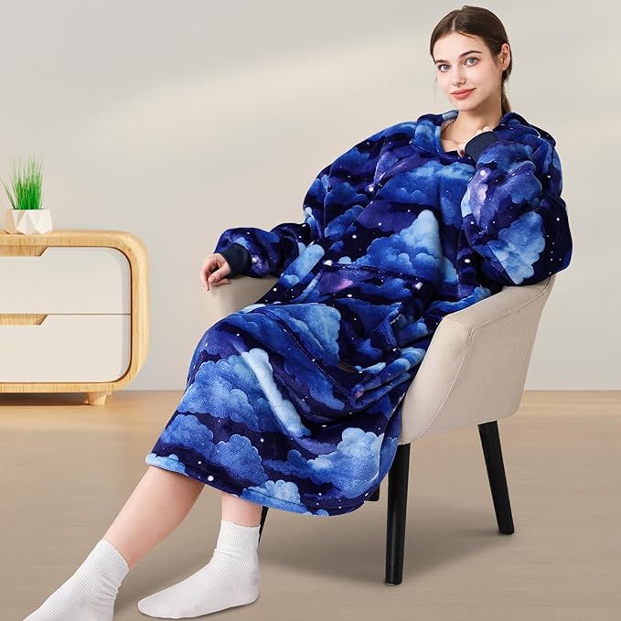 THREE POODLE Wearable Blanket Hoodie, Oversized Sherpa Sweatshirt Blanket for Adults Women Men, Warm Cozy Hooded Blanket, Gifts for Mom Girlfriend