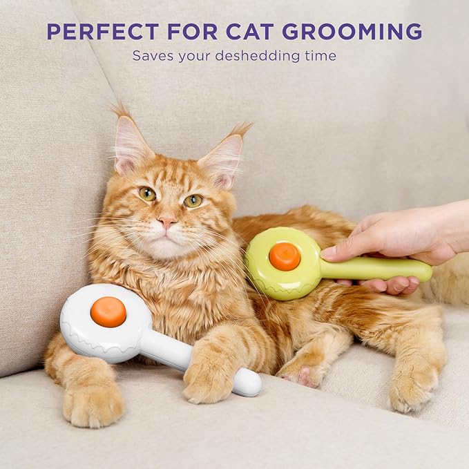 HICC GROOM! Pet Grooming Brush for Cats and Dogs, Self-Cleaning Sliker Brush for Removes Mats, Tangles, and Loose Hair, Shedding Brush for Short or Long Haired Cats/Dogs (White)