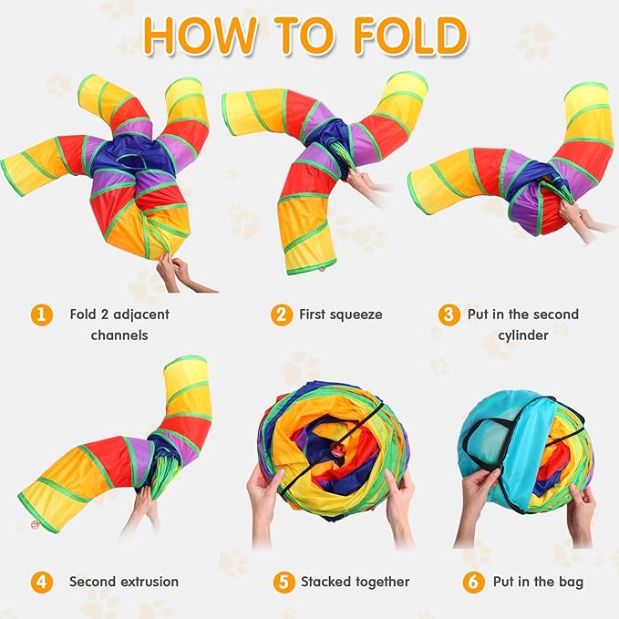 Poen 21 Pcs Cat Tunnel for Indoor Cats Set Collapsible 5 Way Cat Tubes with 20 Pcs Cat Toys Kitten Toys Interactive Cat Feather Toy Mouse Crinkle Balls Cat Tube for Puppy Kitten Rabbit(Colorful)