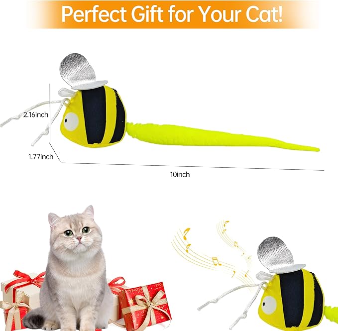 Chirping Cat Toys Hanging Cat Feather Toy - Catnip Interactive Cat Toys for Indoor Cats - Automatic Cat Toy for Cat Exercise & Kicker to Self Play (Bee)