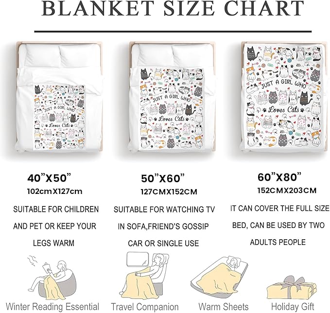 Cat Gifts Blanket for Women Girls Cats Blankets for Cat Lovers Throw Plush Stuff Just A Girl Who Loves Cats Gifts for Girls Women Kids Adults Birthday Decorations 50"X40"