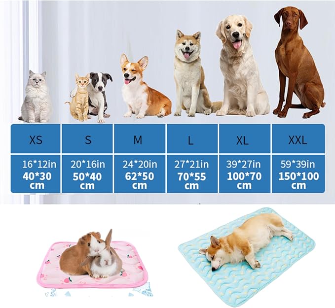 Pet Cooling Mat Cooling Fiber - Washable Non-Toxic Pet Indoor Outdoor Bed, Foldable Pee Pads for Dogs Settle Mat Cooling Dog Blanket Cat Cooling Pad (Blue, X-Large)