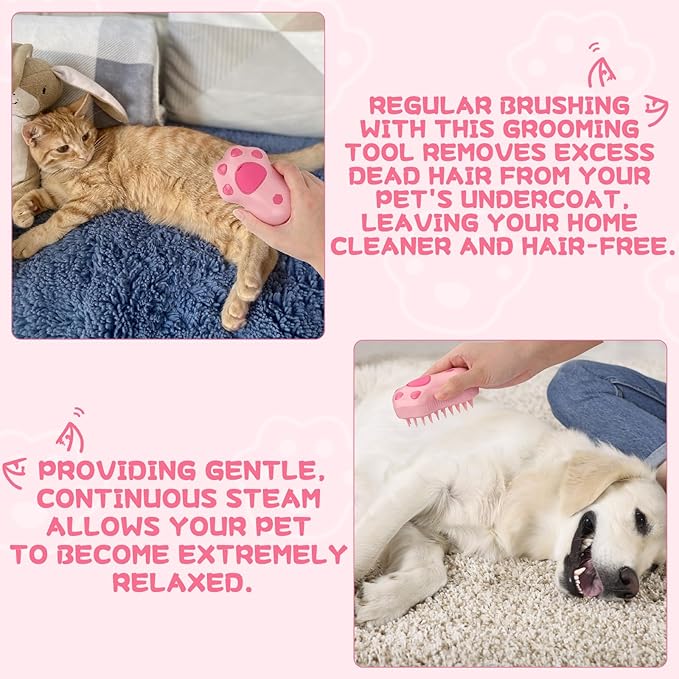 2Pcs Steamy Cat Brush - 3 in1 Cat Steamy Brush,Silicone Massage Grooming Brush with Water,Pet Hair Cleaner Brush Comb for Cats Dogs(Pink)