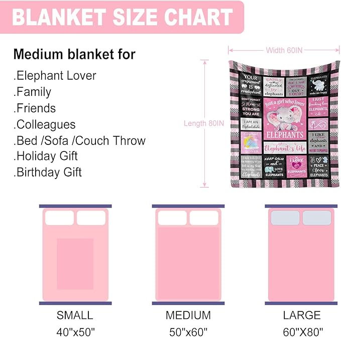 Elephant Decor & Gift Ideas - Cute Cartoon Elephant Print Throw Blanket, 60"x80"