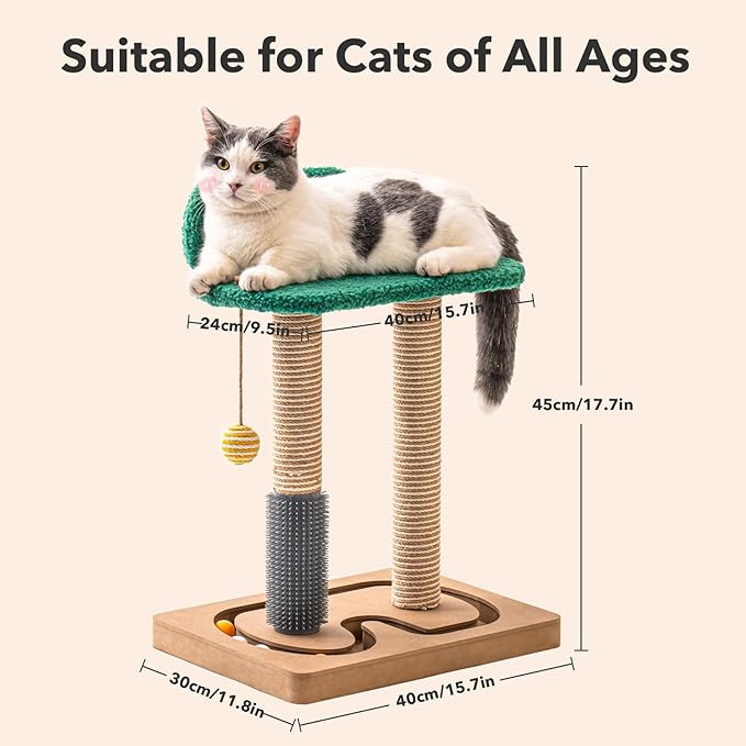 Cat Scratching Post, Scratching Post for Indoor Cats,Soft Perch for Rest,Cat Scratcher with Natural Sisal Pole Cat Self Groomer, Cat Toys Interactive Ball Toys for Kitten and Adult Cats