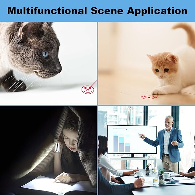 Cat Toys for Indoor Cat Mouse Toys Pet Interactive Toys Pointer Kitten Cat Dog Chase Play LED Flashlight 7 Adjustable Patterns Red Light Remotes Teaching Tool Rechargeable