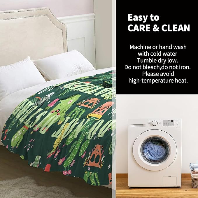 Cactus Blanket Gifts for Girls Women Mom Sister Birthday Christmas Valentines Presents Green Cacti Theme Decor Home Bedroom Living Room Sofa Couch Kids Adults Teen Soft Cozy Plush Fleece Throw 60"x50"