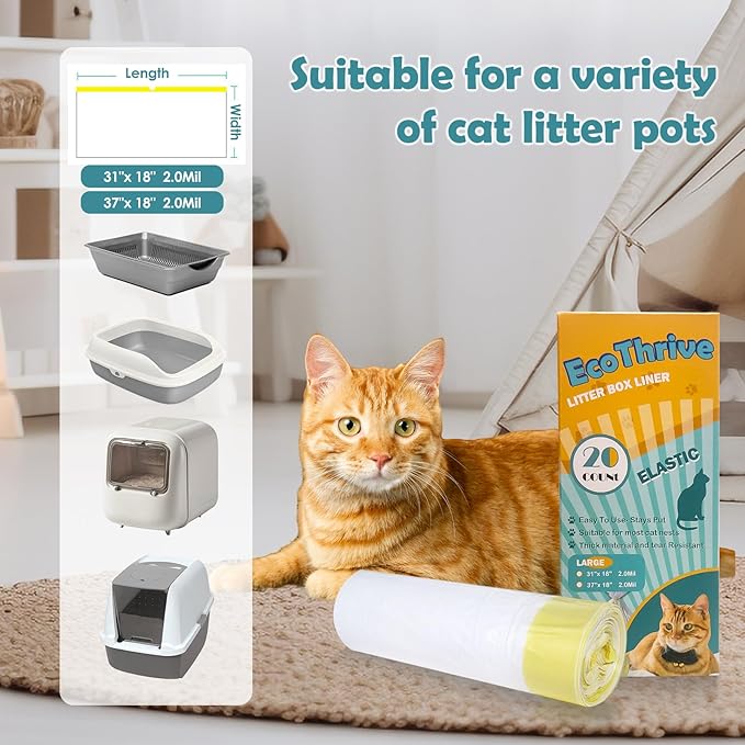 20 Count Cat Litter Liners Large, Drawstring Extra Large Pet Cat Pan Liners Extra-Thick Kitty Litter Box Bag- (medium 31" x 18")