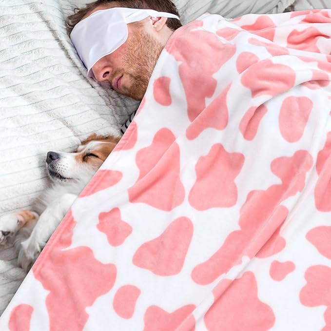 Warm Blanket Pink Cow Print Blanket Soft Fleece Blankets King Size Soft