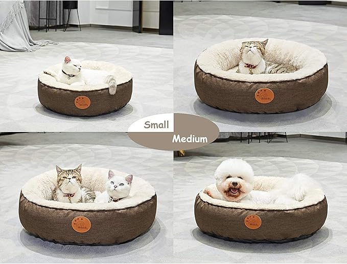 HACHIKITTY Washable Donut Cat Bed Round, Cat Beds Indoor Cats Medium, Small Cat Bed Machine Washable