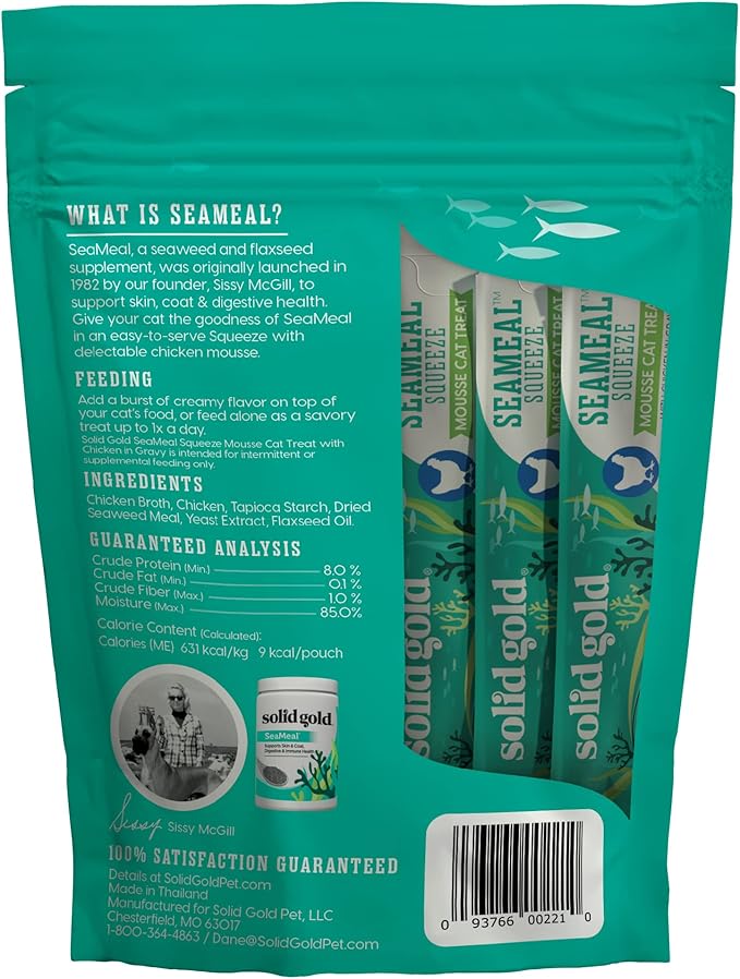 Solid Gold Lickable Cat Treats - Chicken SeaMeal Squeeze Squeezable Cat Treats for Indoor Cats 30 Pack - Made with Fiber-Rich Seaweed for Digestive Health & Immune Support - 3 oz / 30 Count