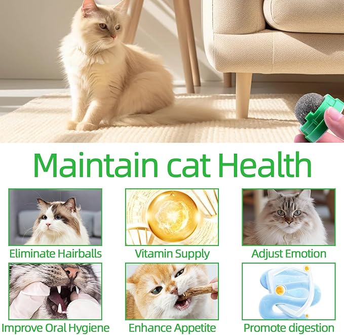 Catnip Toys Balls 4 Pcs, Extra Cat Energy Ball,Cat Toys for Indoor Cats, Healthy Kitty Teeth Cleaning Dental Chew Toys,Cat Wall Catnip Balls