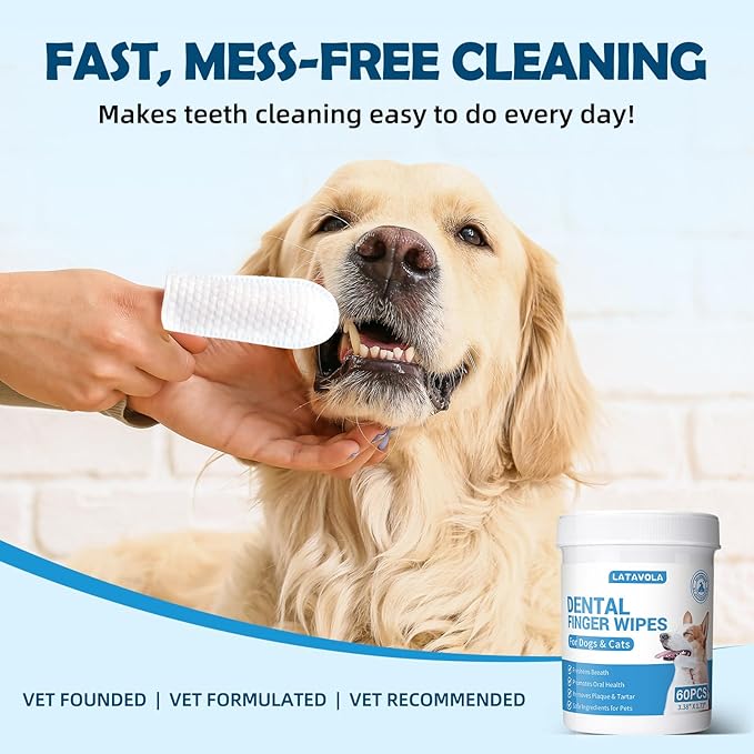Dog Teeth Cleaning Wipes - Cat & Dog Dental Wipes - Dog Tooth Brushing Kit Dental Finger Wipes Reduces Plaque & Freshens Breath - 58 Count