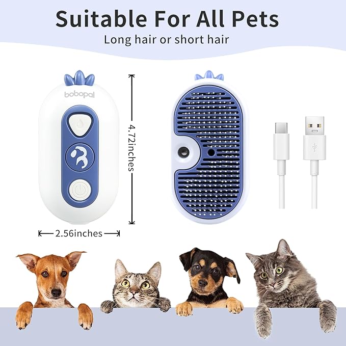 Bobopal Cat Steam Brush, 3 In 1 Cat Brush for Shedding, Self-Cleaning Cat Dog Grooming Brush, Steamy Pet Brush for Long & Short Haired Cats & Dogs Hair Removal Comb with Water Tank Anti-Static