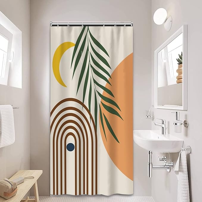 AWERT Small Half Size Stall Shower Curtain with 6 Hooks Shower Stall Curtain 36 x 72 Boho 36 inch Shower Curtain for Bathroom/RV and Camper (Boho)