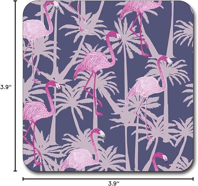 Blush Pink Flamingo Pattern Square Coaster Set - Made of Recycled Rubber - Set of 4 …