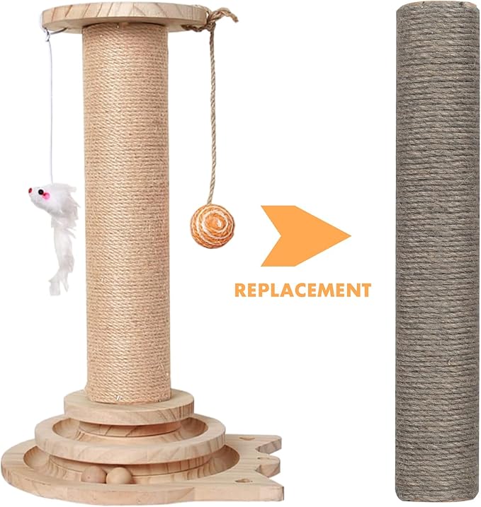 Barelove 4 Pack Cat Scratching Post Replacement, 15.7“ 7.9" Natural Sisal Rope Scratcher Posts Refill for Indoor Kittens Tower, Hemp Rope Scratch Pole Part Furniture Accessories with M8 Screws, Grey