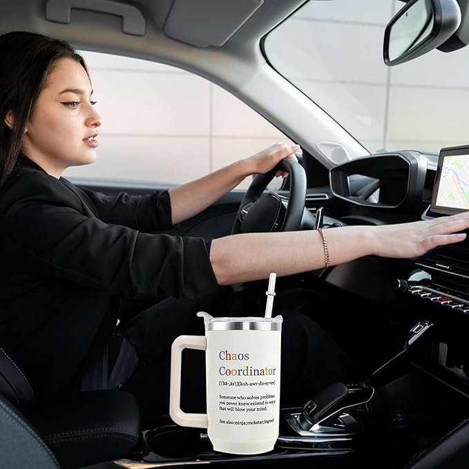 40 oz Tumbler with Handle and Straw Lid Leak Proof - Thank You Gifts for Women Travel Coffee Mug Insulated for Hot Cold Ice - Mothers Day Birthday Gifts for Women Nurse Teacher Mom Coworker Boss