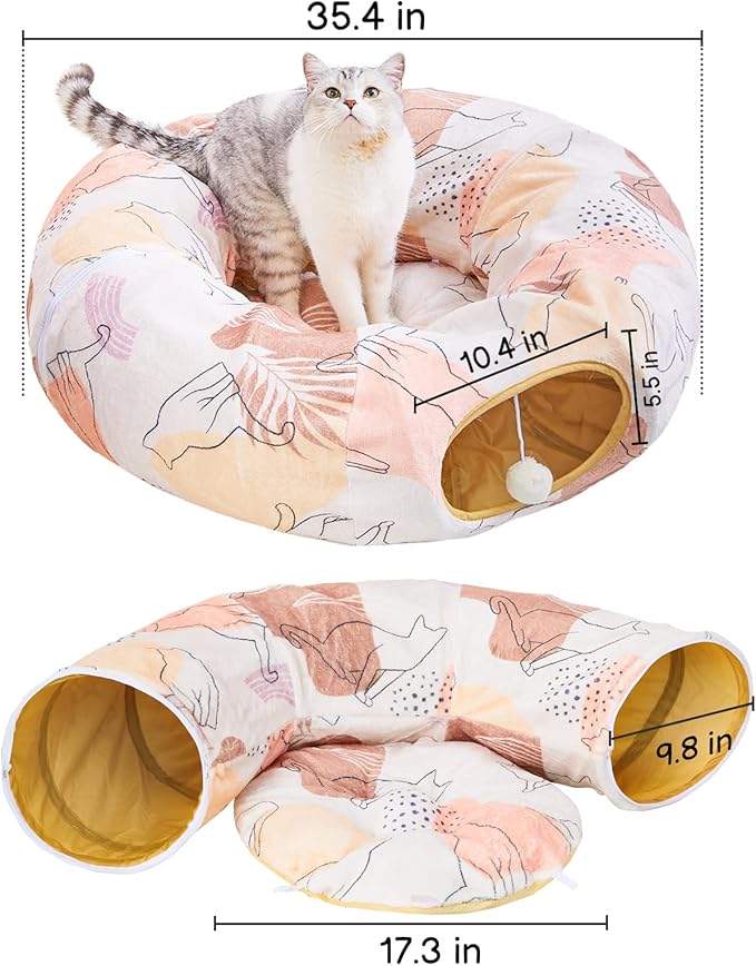 Cat Tunnel Bed, Cat Tunnels Cat Toys for Indoor Cats S-Shape Cat Tube and Cat Donut Tunnel Cave Large Cat Toys Interactive Cat Stuff Supplies