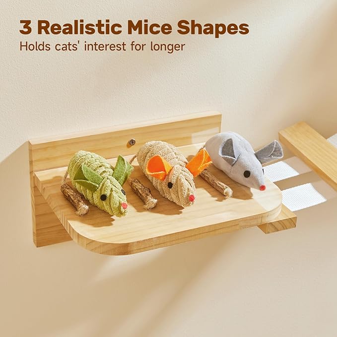 Potaroma Cat Toys 3Pcs Squeak Mice, Interactive Catnip Silvervine Animals Toys for Indoor Kittens, Dental Matatabi Cat Nip Chirping Toy, Cat Chew Exercise Toy for All Breeds and Species