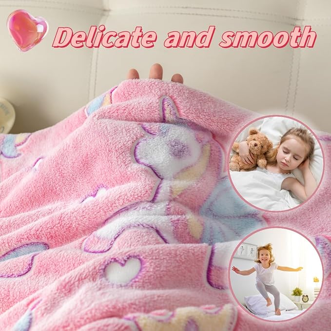 2025 Best Gift Unicorns Gifts Glow in The Dark Blanket Unicorns Gifts for Girls,Toys for 2 3 4 5 6 7 8 9 10 Year Old Girl Gifts,Soft Kids Blankets for Birthday Valentines Best Gifts,50"x60" Pink