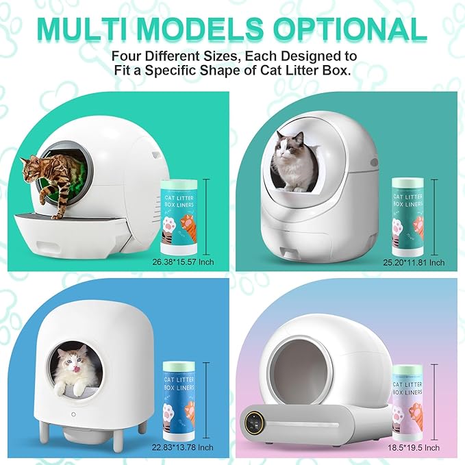 60 Count Self-Cleaning Cat Litter Bags Liner, Automatic Cat Litter Box Waste Bags with Drawstring -22" x 12"