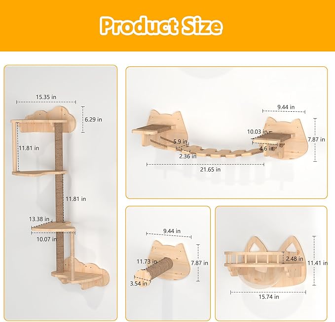 Transparent Capsule Cat Wall Furniture Set of 13, Cat Shelves with 2 Sisal Scratching Steps, 4 Tier Cat Scratching Post, Cat Bridge, Wall Mounted Cat Bed for Kitty or Cats up to 33 lbs