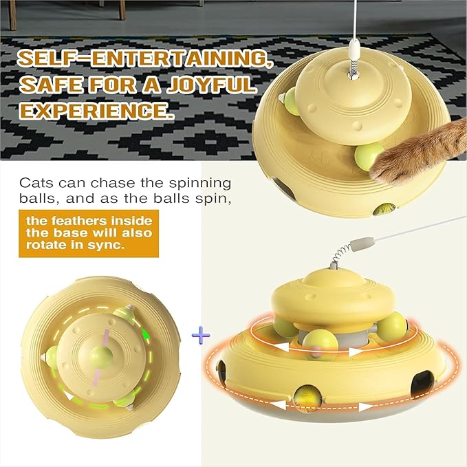 Cat Interactive Toys for Indoor Cats Dancer Supplies Bored Young Kitten Teaser Wand Feather Boredom Toy Weight Loss Kitty Tracking Balls Birthday Gift Adult Pet Enrichment Self Play High Energy Game 5
