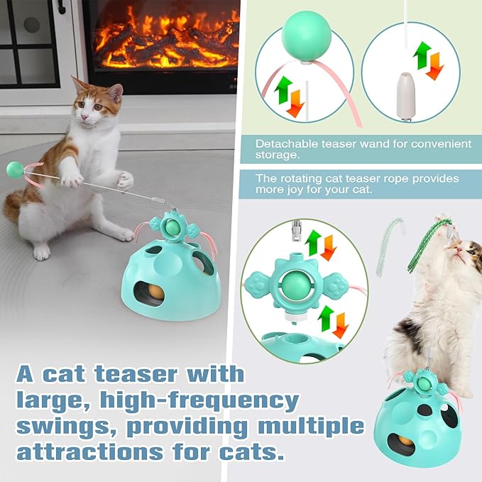 Interactive Cat Toys for Indoor Cats,4 in 1 Cat Treat Puzzle Slow Feeder Cat Wand Dancer Rolling Treat Ball Maze,Cat Treat Dispenser Puzzle Toy Cat Toys for Indoor Cats for Kitten Adult Cat