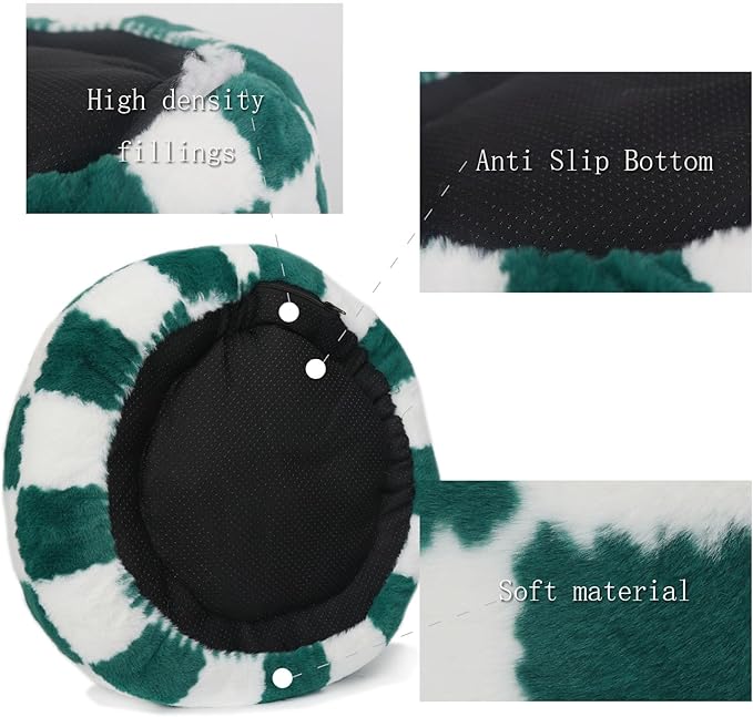 Cat Beds for Indoor Cats Washable Self Warming Soft Round Cat Bed for Anxiety Orthopedic Green Pattern Mordern 20 Inch