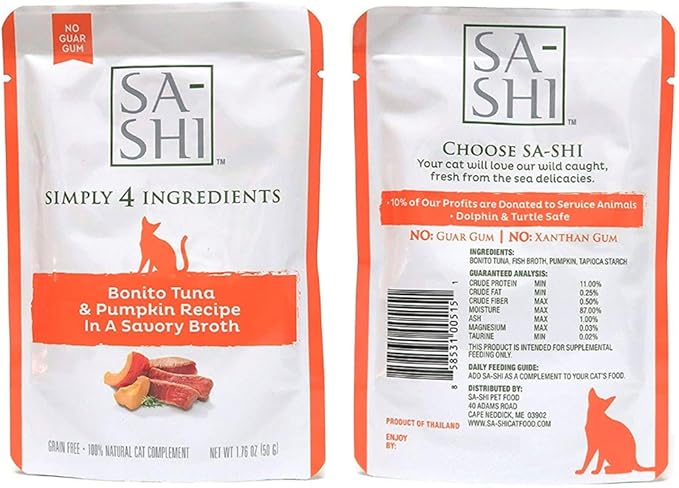 Sa-Shi Grain Free Wet Cat Food Pouches 1.76oz. Five Flavors (Tuna & Pumpkin)