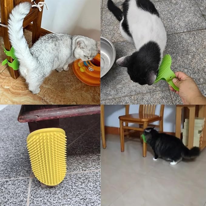 3 Pack Cat Self Groomer Scratcher Rubber Wrap Pad Grooming Brush Massage Comb with Adjustable Strap Scratching Post Cover Protector for Cats Tree Furniture Sofa Chair Legs
