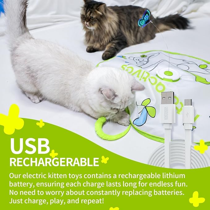 ALL FOR PAWS Interactive Cat Toy,3 in 1 Hide and Seek Cat Wand Toy, Fluttering Butterfly Cat Toy, Cat Toys Interactive for Indoor Cats, Kitten Supplies