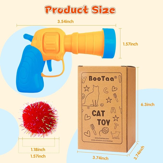 BooTaa Pet Toys, Interactive Cat Toy Set, 80pcs Glitter Pom-Poms Cat Ball Toy with 1 Launcher, Safe Soft Cat Toy Balls for Fetch, Training, Playing
