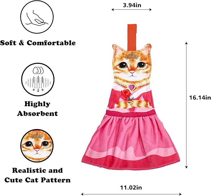 Cat Funny Hand Towels for Bathroom Kitchen - Cute Decorative Fairy Tale Cat Decor Hanging Washcloths Towels Super Absorbent Soft- Housewarming Birthday Christmas Fun Gifts for Women Cat Lovers