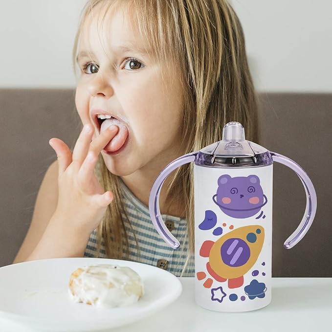 2 Pack Sublimation Blank Sippy Cup Tumblers with Handles Straight Stainless Steel Insulated Skinny Tumblers with Splash-proof Lid 12 oz Shatterproof Water Tumbler