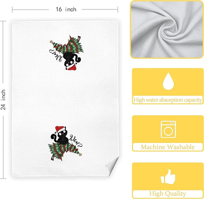 Black Cat Christmas Towels, Cat Lovers Gift, 16x24 in