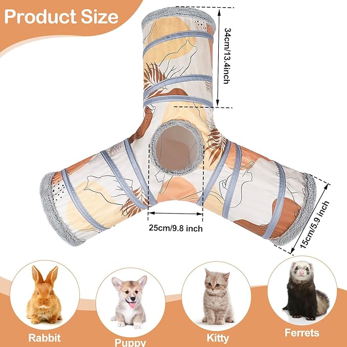 Glittme Cat Tunnel, 3 Way Cat Tunnels for Indoor Cats with 3 Toy Balls, Peekaboo Cat Cave, Collapsible Cat Tubes and Tunnels for Cat, Puppy, Kitty