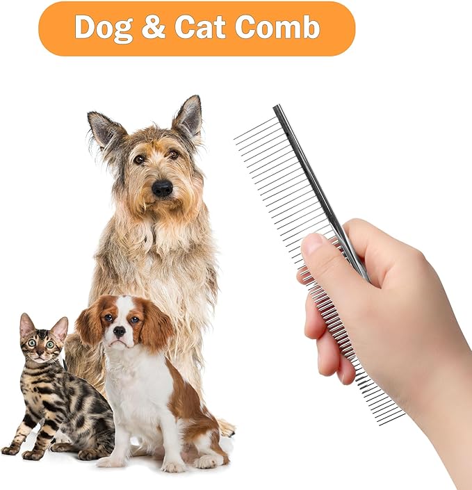 uxcell 1 Pack Dog Grooming Comb Metal Dog Comb for Removing Matted Fur Pet Dematting Comb with Rounded Teeth Prevents Tangles and Knots for Long and Short Haired Dogs Cats, 7.5IN