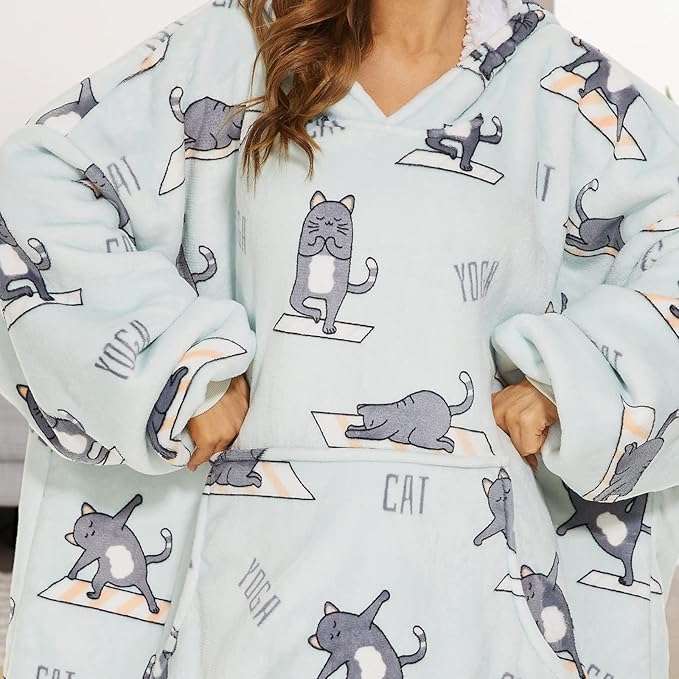 THREE POODLE Wearable Blanket Hoodie, Oversized Sherpa Blanket Sweatshirt for Adults Women Men Kids, Cozy, Warm and Fuzzy Hooded Blanket, One Size Fits All