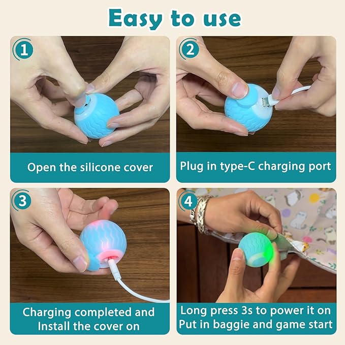 Interactive Cat Toy for Indoor Cats Kittens Toy Hide and Seek Mouse Catching Game Electronic Rolling Ball Toy Rechargeable Cats Toy (Brown Bag)