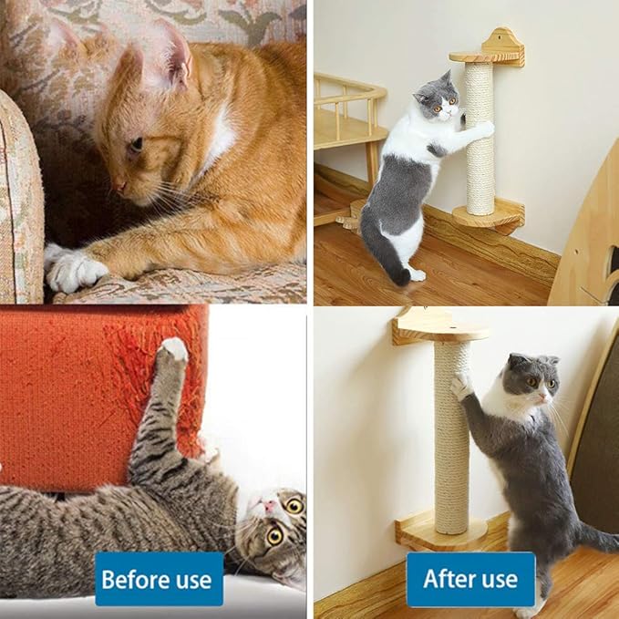 2 Pack Cat Natural Sisal Rope for Scratching Post Tree Replacement, Hemp Rope for Repairing, Replacement Cat Tree and Tower DIY Scratcher (6 mm 66 Ft)