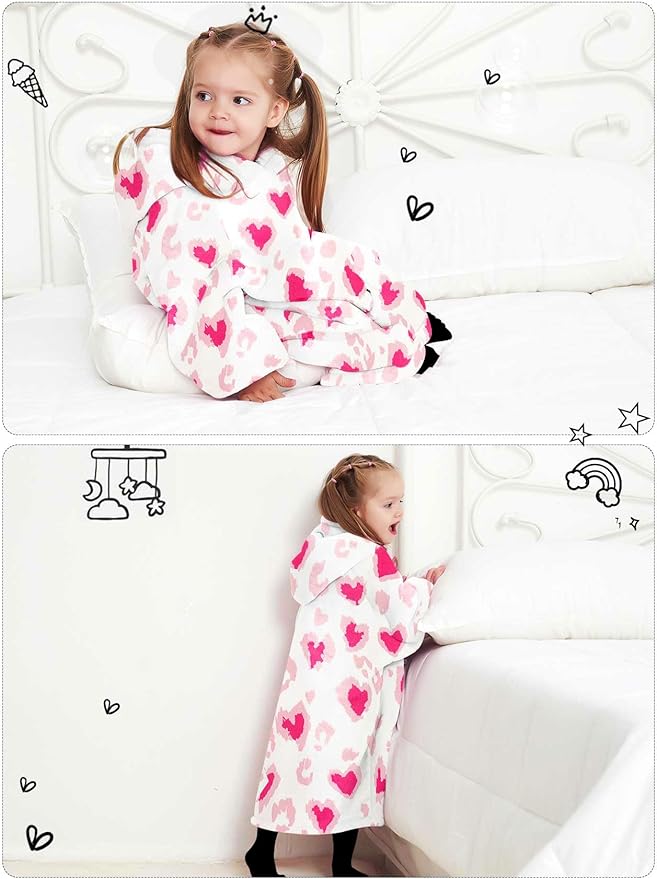 KFUBUO Wearable Blanket Hoodie for Kids Toddlers Sherpa Blanket Sweatshirt With Pocket Cute Hoodies 2-6 Year Old Girl Boy Gifts for Kids