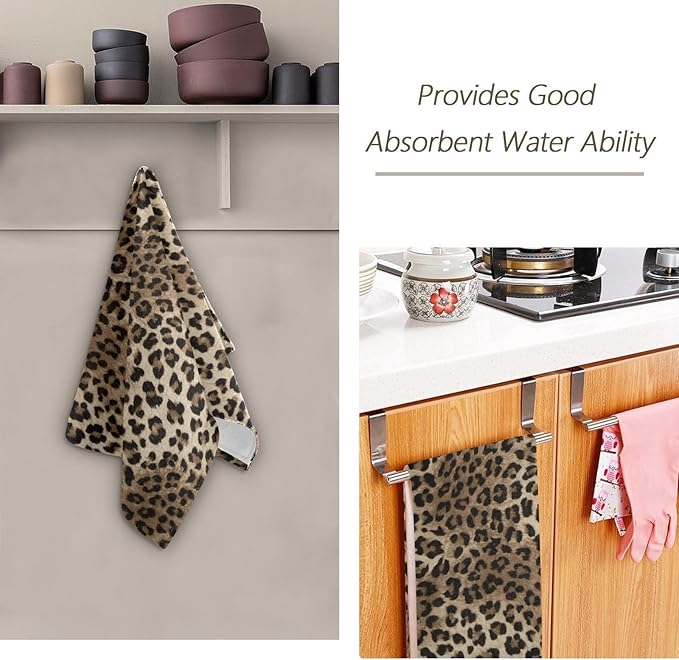 Brown Leopard Hand Towels for Bathroom,2 Pack Black Cheetah Kitchen Towels 14"x28" Soft Absorbent Wild Savannah Animal Print Bath Towels Decorative Bathroom Towels for Guest,Face,Shower,Gym