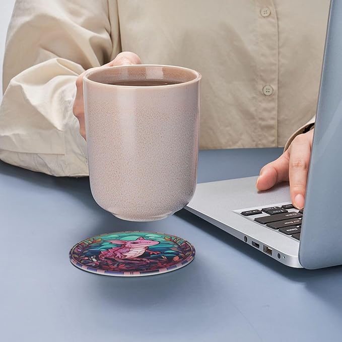 Axolotl Drink Coaster Set of 6, Axolotl Decor Gifts, Leather Drink Coasters with Holder, 6 Pack Cup/Bar/Drink Coasters for Table/Drinks/Coffee Protection Housewarming Gift (Axolotl)