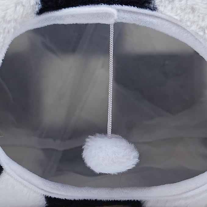 Luxurious Cat Tunnel,43" Straight Cat Tunnel Bed with Balls,Cat Toys for Indoor Cats,Collapsible Peekaboo Cat Cave for Kitten Toys(White and Black)