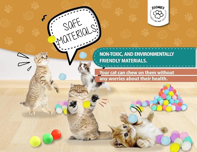 Interactive Cat Toys for Indoor Cats Includes 2 Cat Toy Gun + 100 Cat Pom Pom Balls + 3 Extra Balls | Cat Ball Launcher Giving Your Cat Fun and Exercise