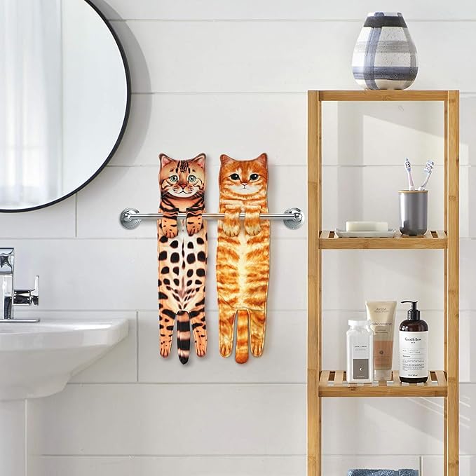 PAT JUUMG Funny Cat Hand Towels for Bathroom Kitchen Decor Towel,Cute Decorative Hanging Face Towels,Super Absorbent Soft, Housewarming Gift,Cat Lovers Gifts for Women (Leopard)